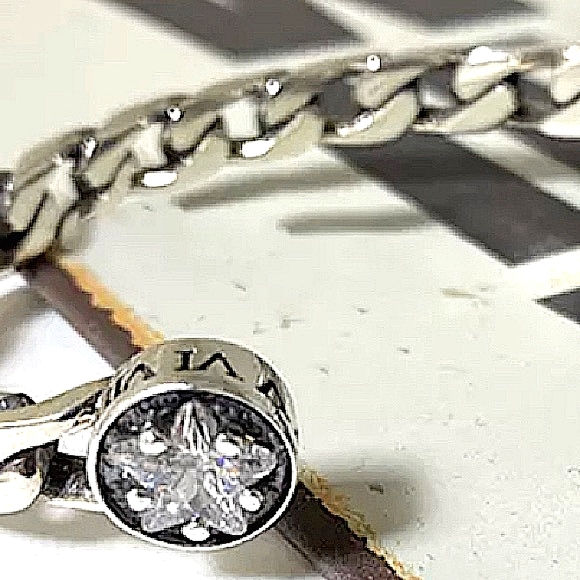 Sterling Silver Vintage Star Bangle Cuff Bracelet - Picture 7 of 11